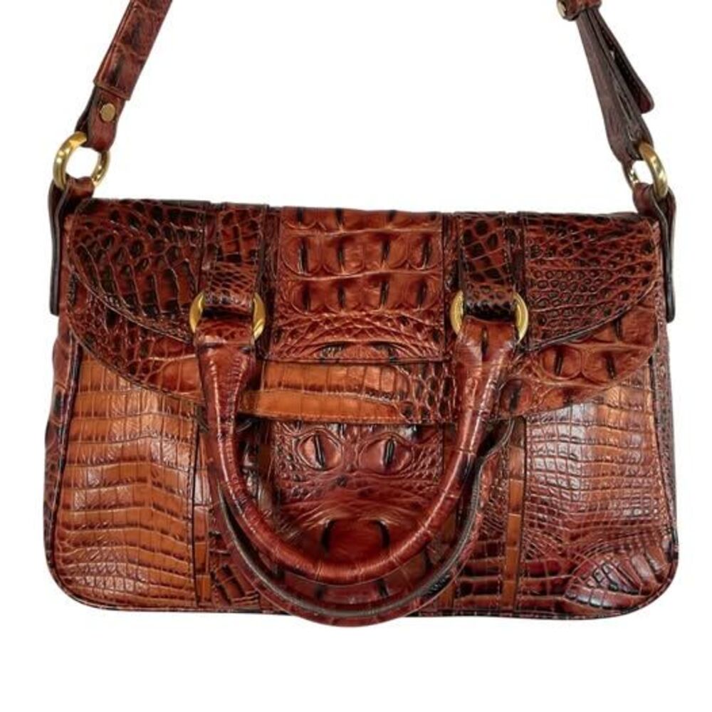 BRAHMIN Leather Bag Small Satchel Flaire Crocodile-Embossed *New Condition*